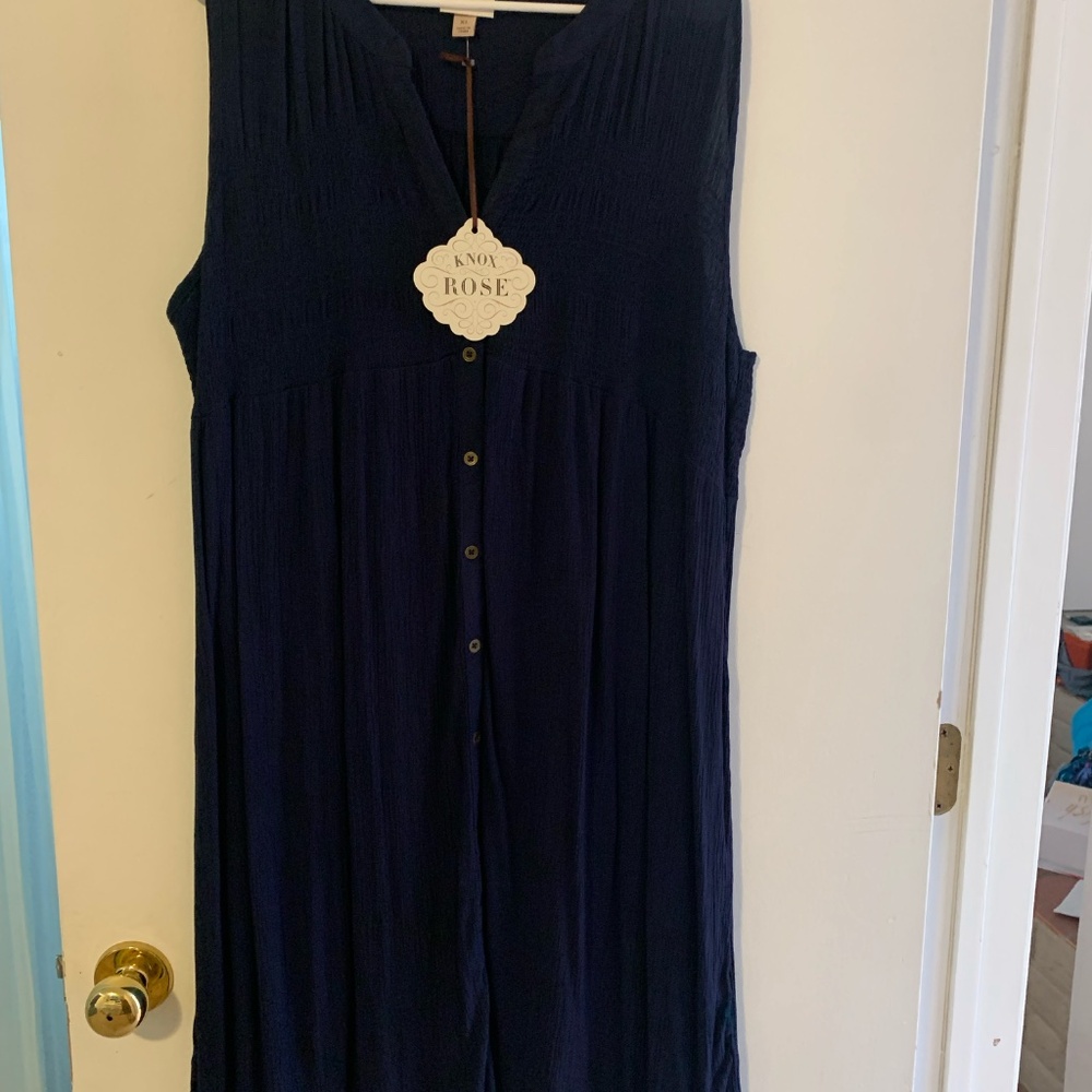 Knox Rose Navy Blue Shirred Bodice Dress/Tunic XL NWT - Picture 2 of 3